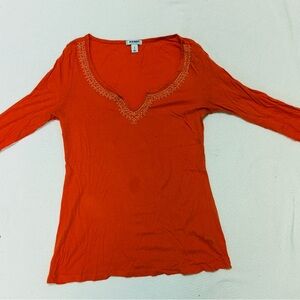 Old Navy Orange Embroidered Long Sleeve Top